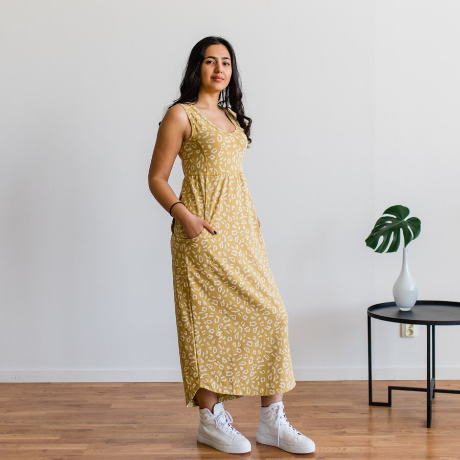 Make a wish long dress sj - small trace iris yellow