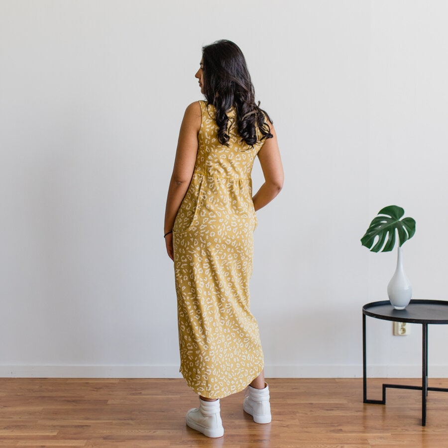 Make a wish long dress sj - small trace iris yellow