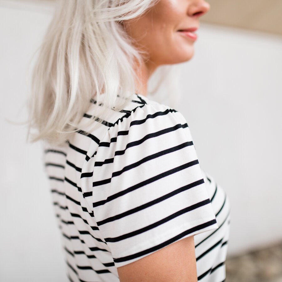 Madison v-neck top - striped soft white