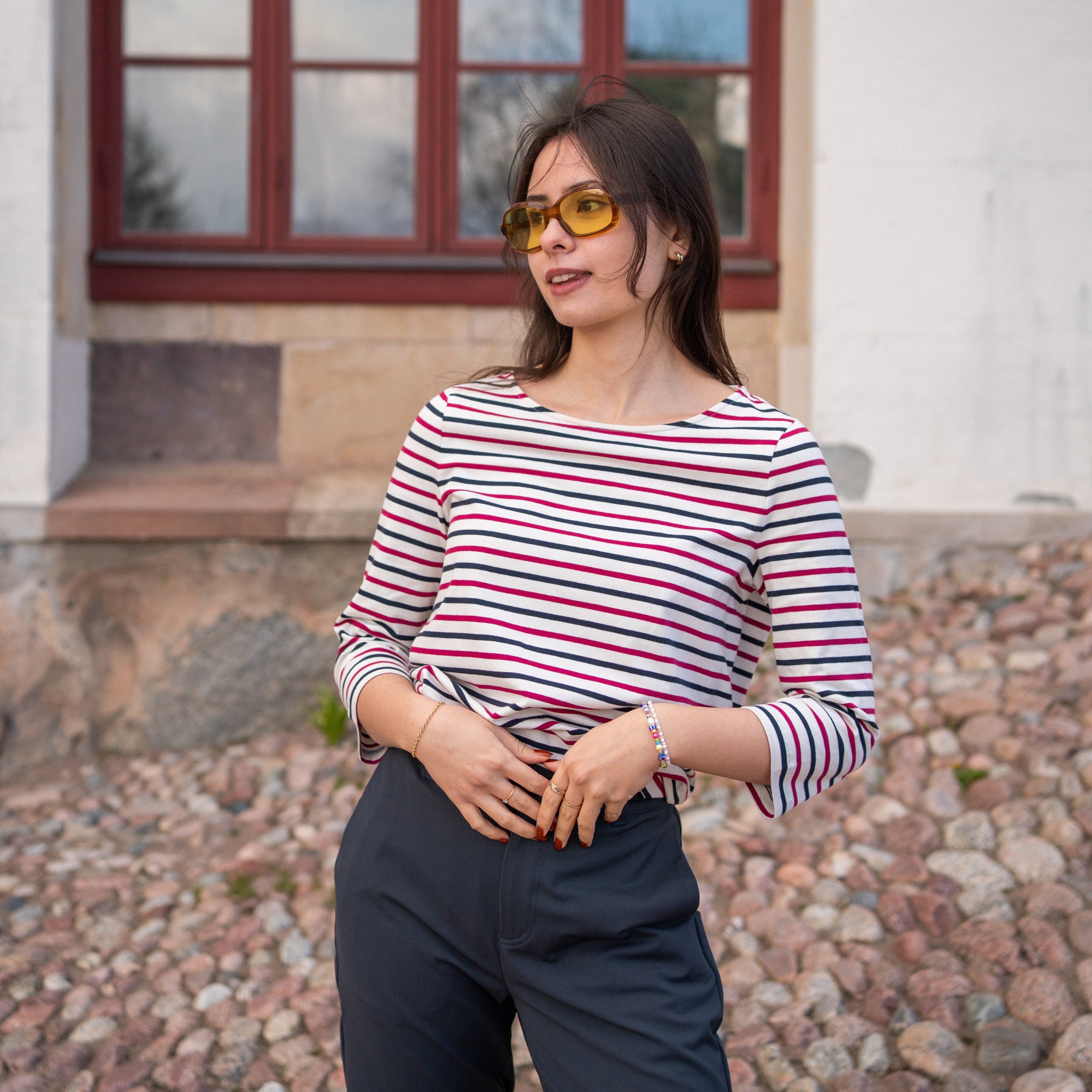Matilde top - striped indigo/red plum