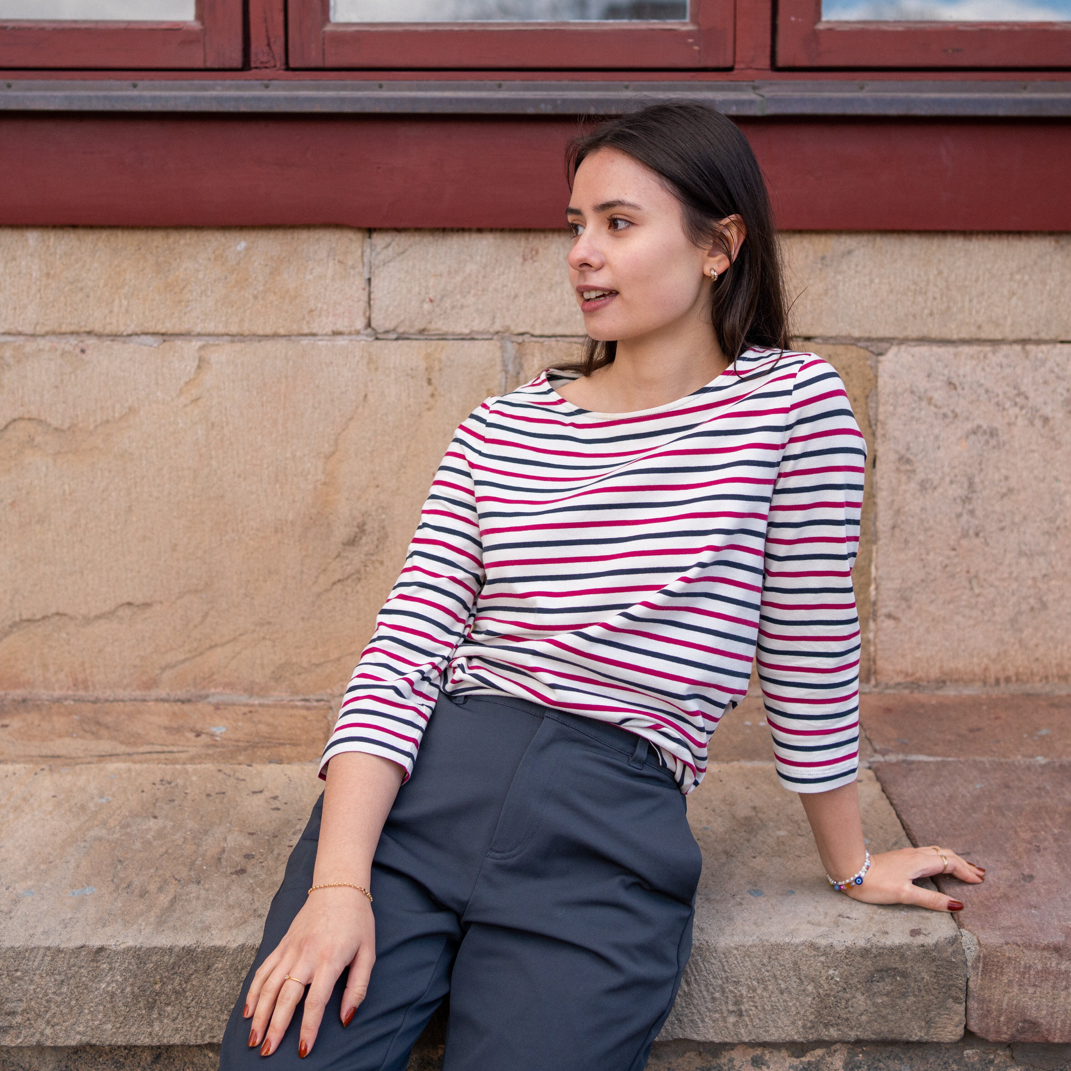 Matilde top - striped indigo/red plum