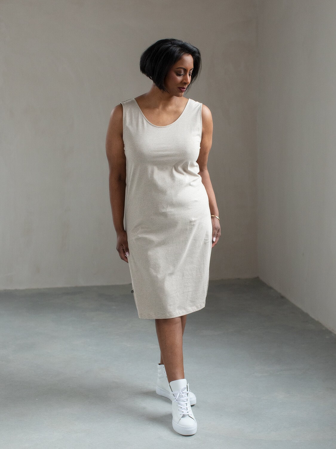 Summer dress - mini striped beige