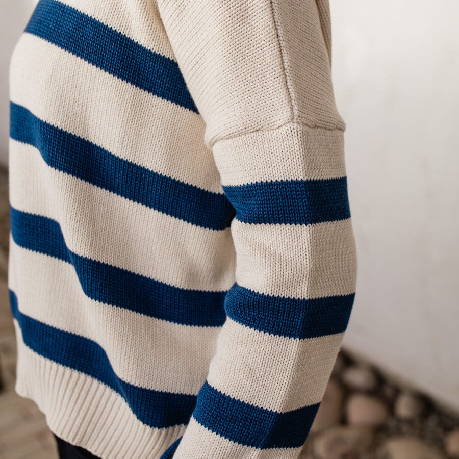 Front sweater - striped mid blue