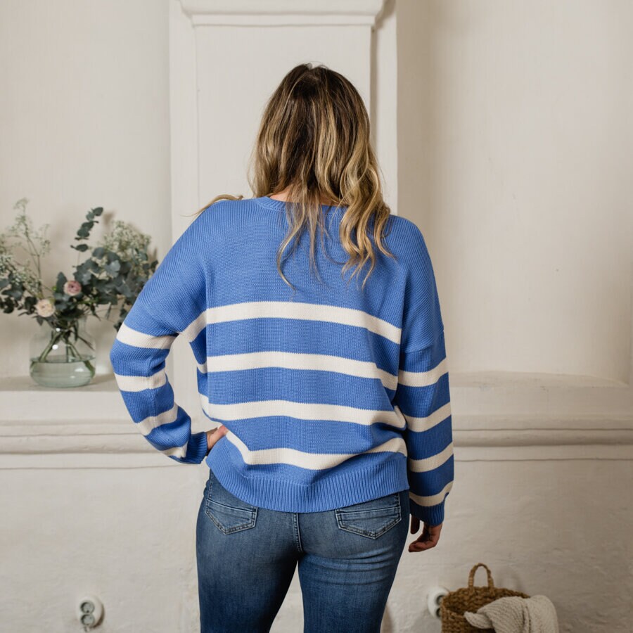 Front sweater - striped iris blue