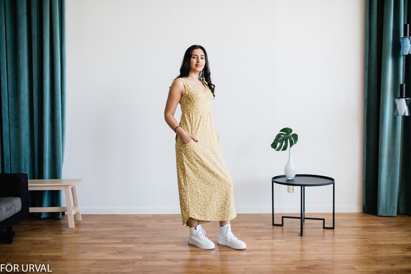 Make a wish long dress sj - small trace iris yellow