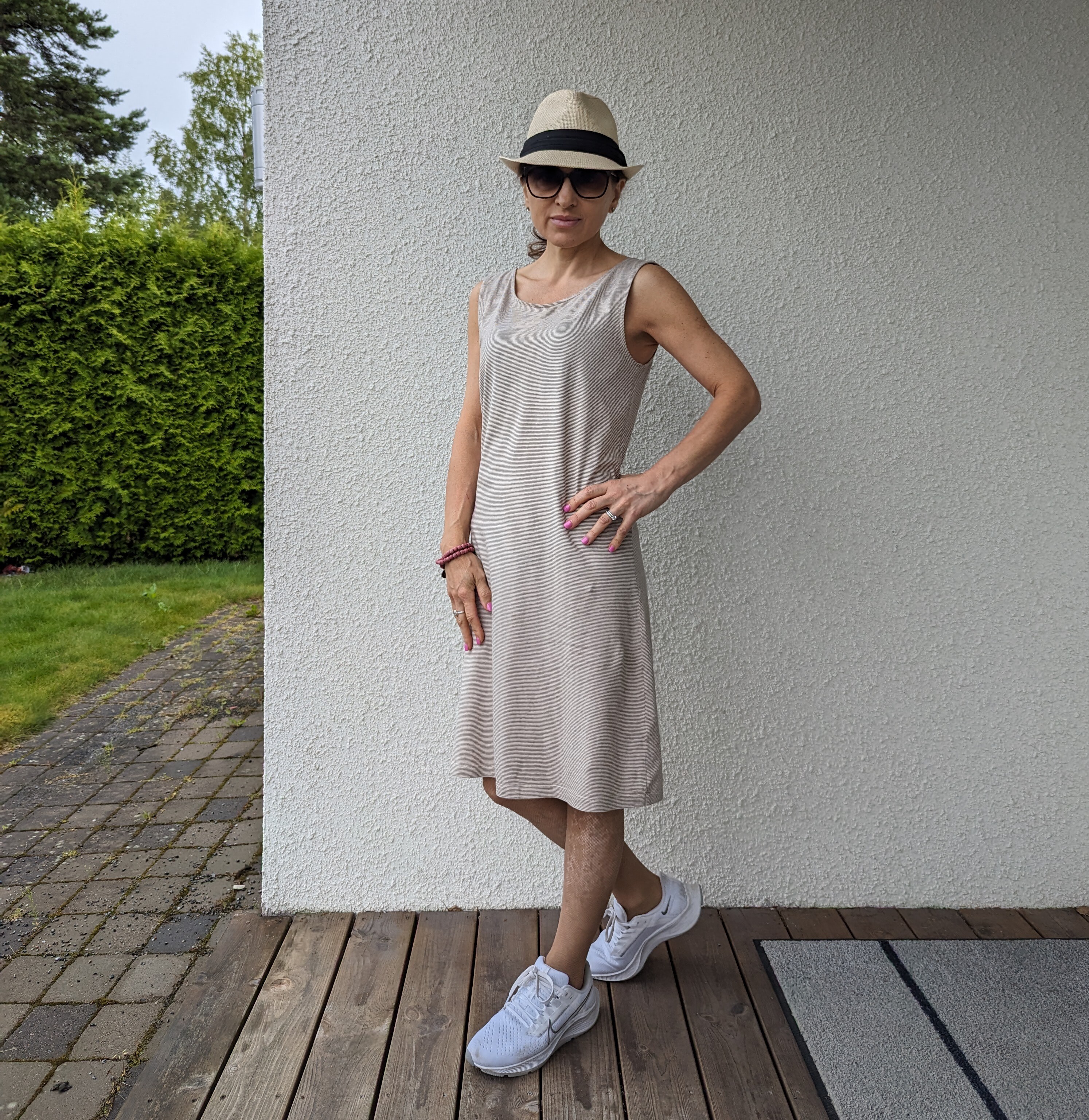 Summer dress - mini striped beige